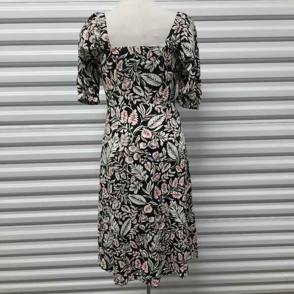 BCBGMAXAZRIA Dress Womens 0 Black White Floral Linen Blend Button Front Midi - Picture 2 of 10